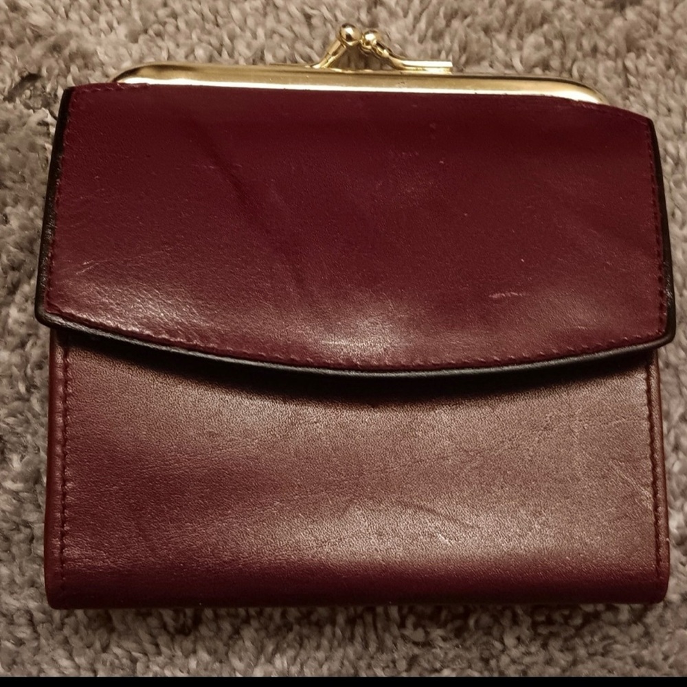 Brown and Gold Leather Wallet with Fold-Over Flap